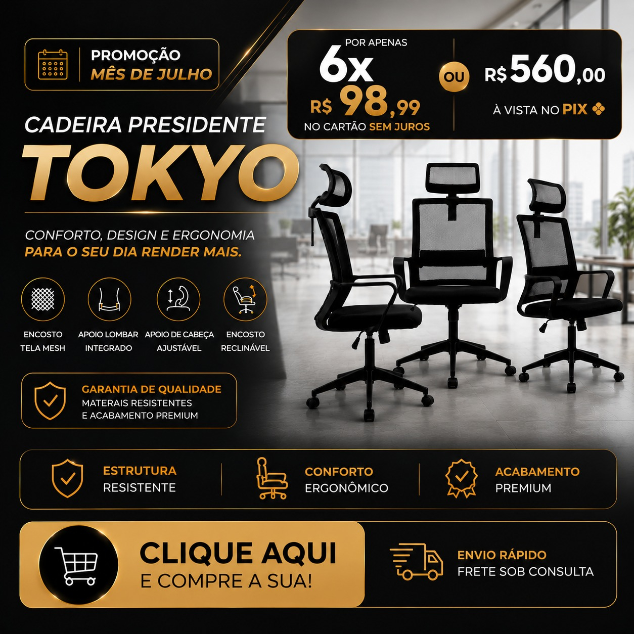 Cadeira Ergonômica - Linha Tokyo