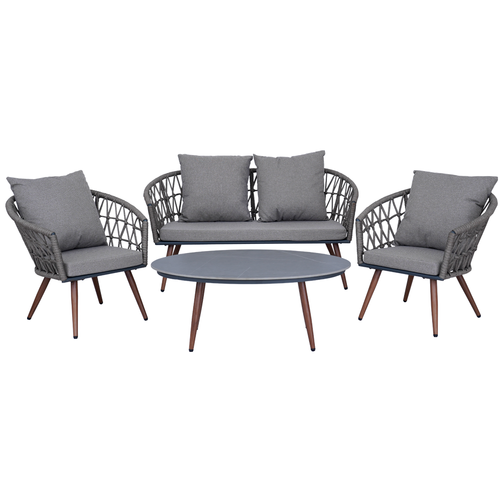 CONJUNTO DE SOFÁ COM POLTRONAS E MESA DE CENTRO OVAL