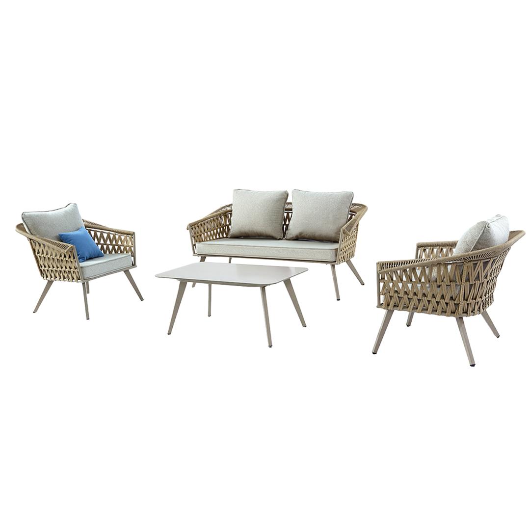 CONJUNTO DE SOFÁ COM POLTRONAS E MESA DE CENTRO
