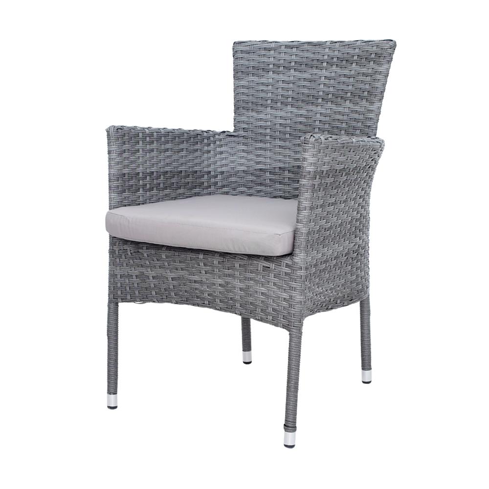 POLTRONA ESTOFADA RATTAN SINTÉTICO CINZA