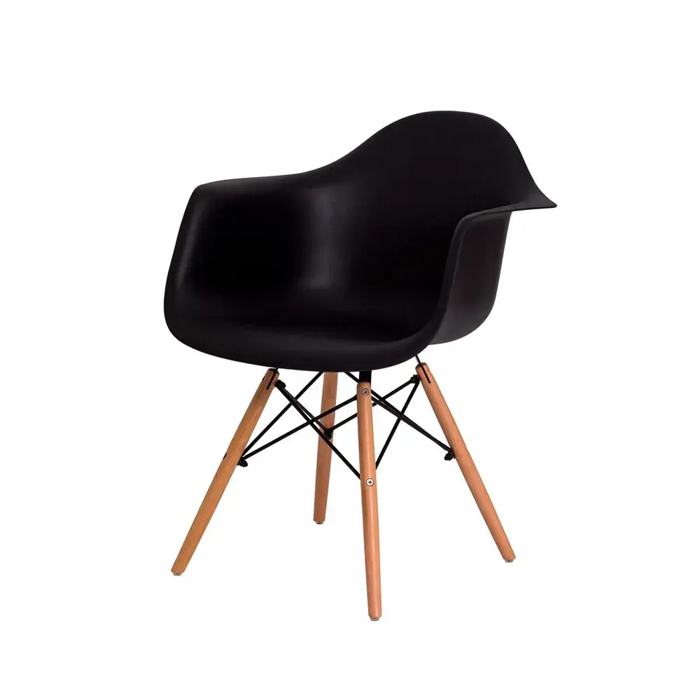 CADEIRA EIFFEL EAMES DAW COM BRAÇO PRETA BASE MADEIRA